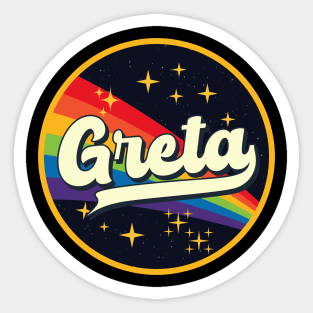 Greta // Rainbow In Space Vintage Style Sticker